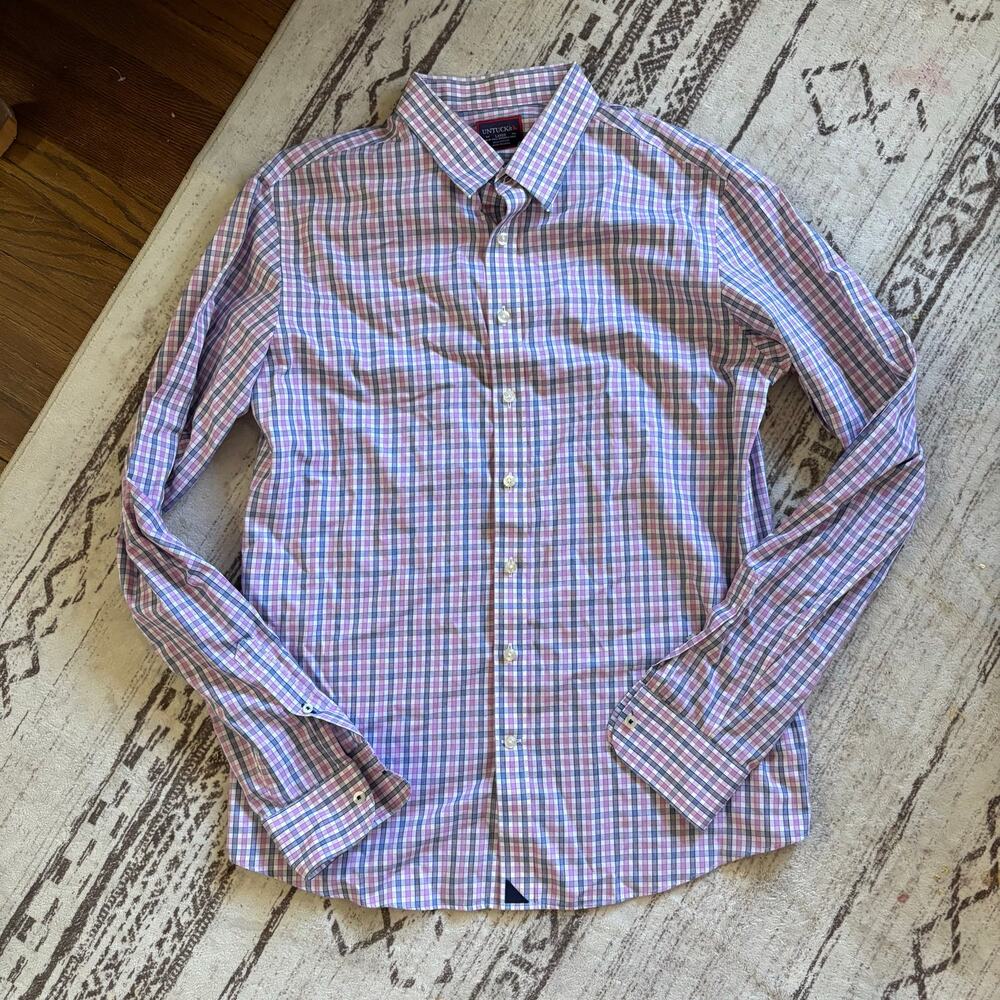 UNTUCKit Slim Fit Button Down Shirt Pink Blue Gingham Large Cotton Mens